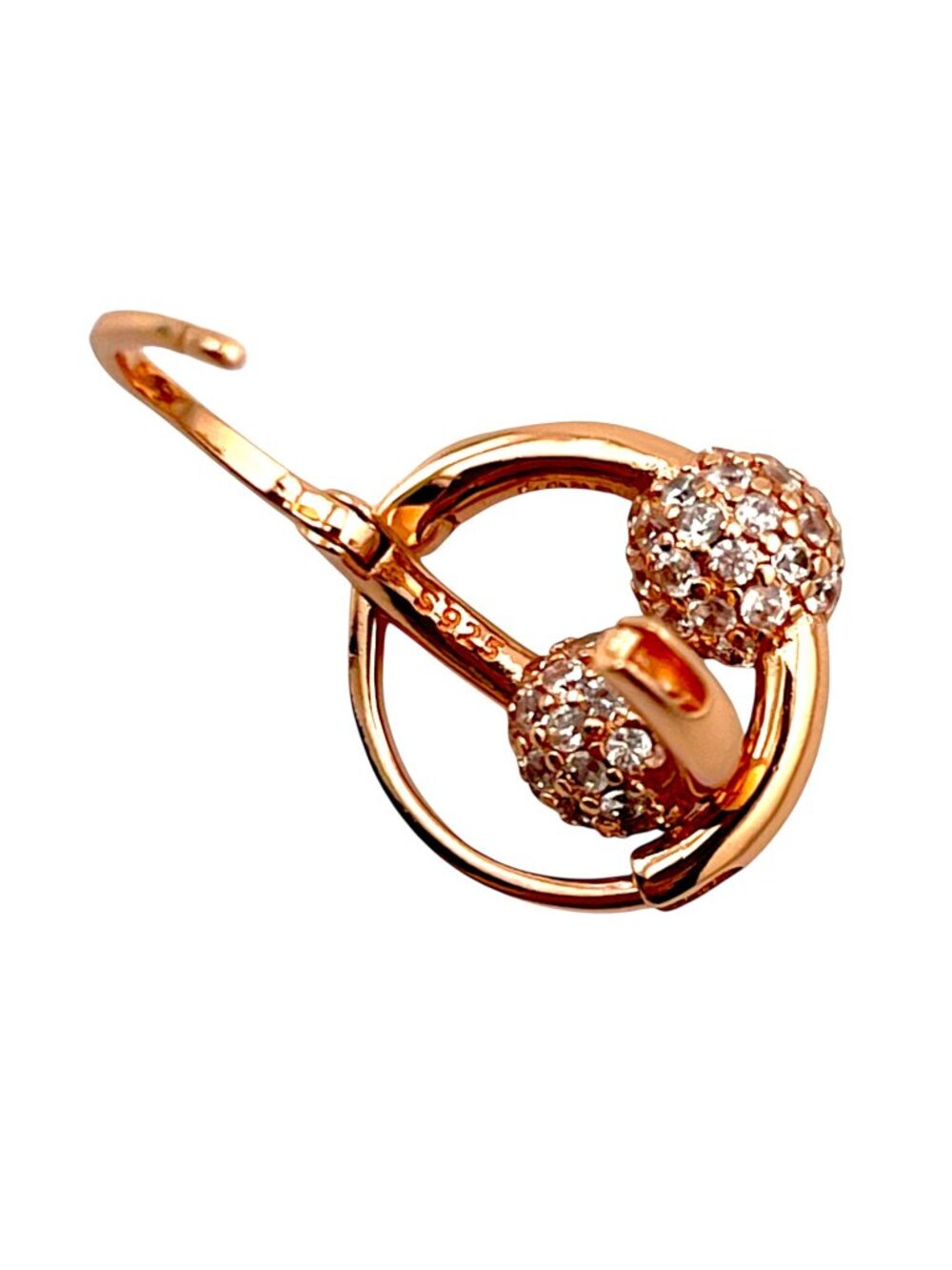925 Sterling Silver Rose Gold Pavé Huggie Earrings | AAA Zirconia Hoop - Picture 5 of 6